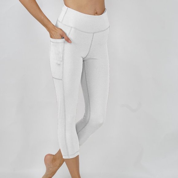 Pants - Yoga Pants Capri Leggings Both Sides Pockets
